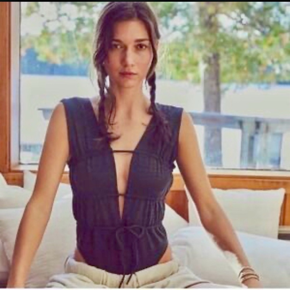 Effortlessly Cool Free People Intimately Movement Leotard Charcoal Bodysuit S